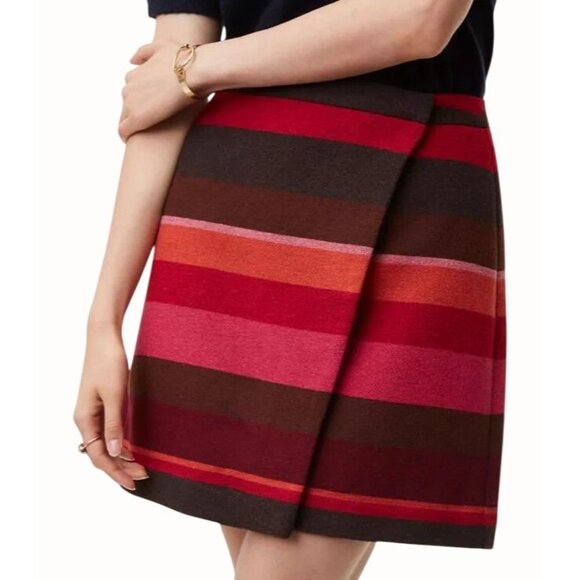 LOFT Womens Striped Wrap Mini Skirt Red Multi Wool Blend Size 4 NEW - Picture 4 of 9